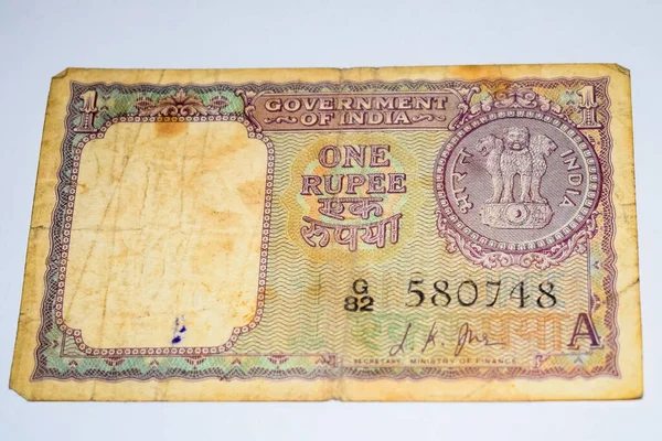 Rare Old Indian One Rupee Currency Note White Background Government — Fotografia de Stock