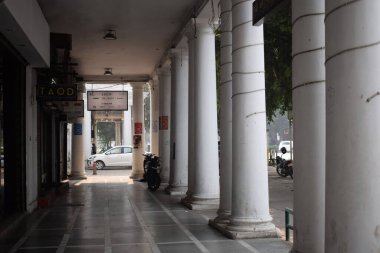 Delhi, India, September 09 2025 - Famous business district Connaught Place know as CP Delhi in the centre of New Delhi India with Offices, Banks and Shopping. British style architecture CP