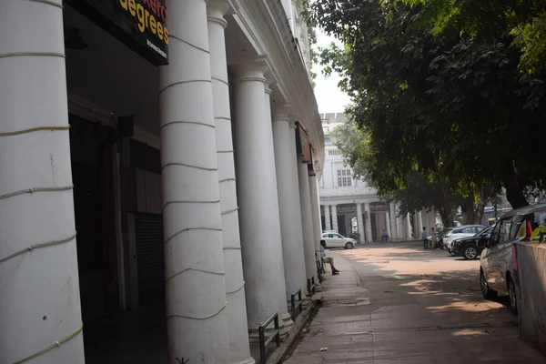 Delhi, India, September 09 2025 - Famous business district Connaught Place know as CP Delhi in the centre of New Delhi India with Offices, Banks and Shopping. British style architecture CP