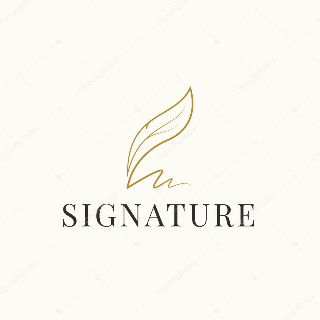Quill Feather Pen, Minimalist Signature Handwriting logo design vector