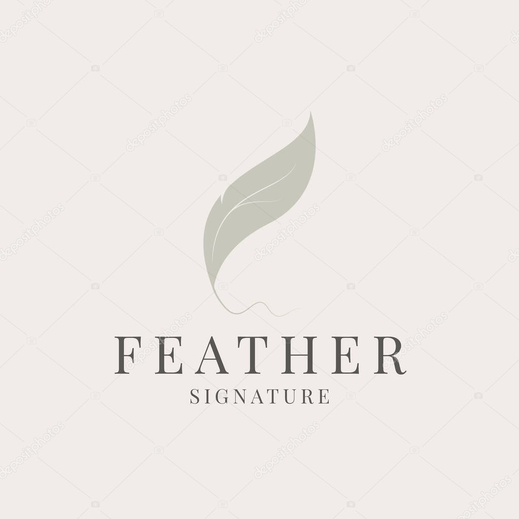 Quill Feather Pen, Minimalist Signature Handwriting logo design vector