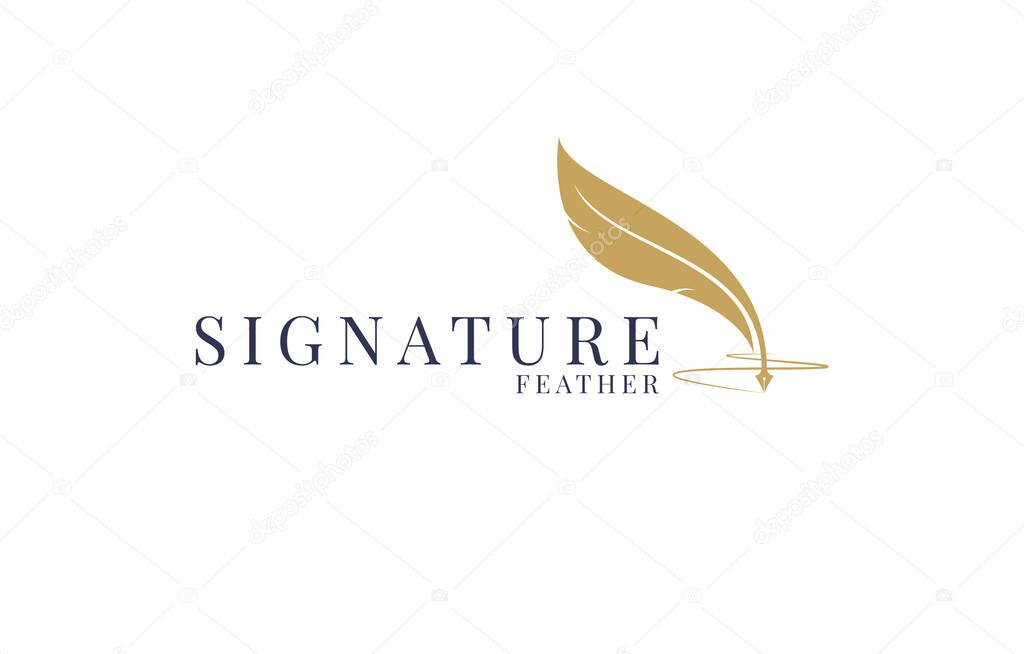 Quill Feather Pen, Minimalist Signature Handwriting logo design vector