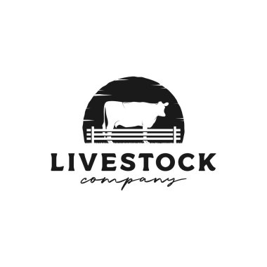 Kırsal Retro Vintage Angus Hayvancılık. Amblem rozet damgası siluet logo tasarımı