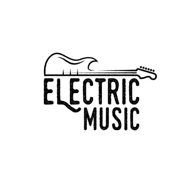 Vintage Hipster Retro Line Art Guitar Logo Music Logo Design — ストックベクタ