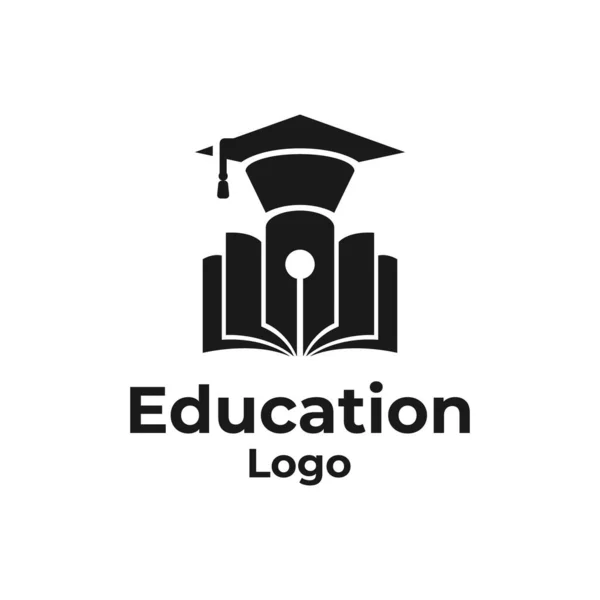 卒業帽子ペン本シルエットロゴデザインベクトル付き教育ロゴ — ストックベクタ