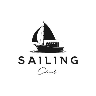 Geleneksel yelkenli yat, tekne, siluet logo tasarımı vektörü