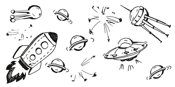 Garis Luar Angkasa Gambar Dengan Tangan Pada Latar Belakang Putih Stok Vektor