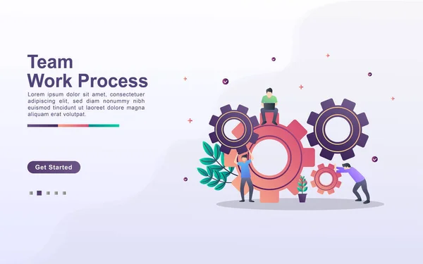 Landning Sida Mall För Team Arbetsprocess Lutning Effekt Stil — Stock vektor