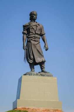 Lacador Anıtı, Porto Alegre, Rio Grande do Sul State, Brezilya 11 Ağustos 2008. Heykel, tipik kostümleri ve elinde devletin kültürel bir sembolü olan yayı temsil ediyor..