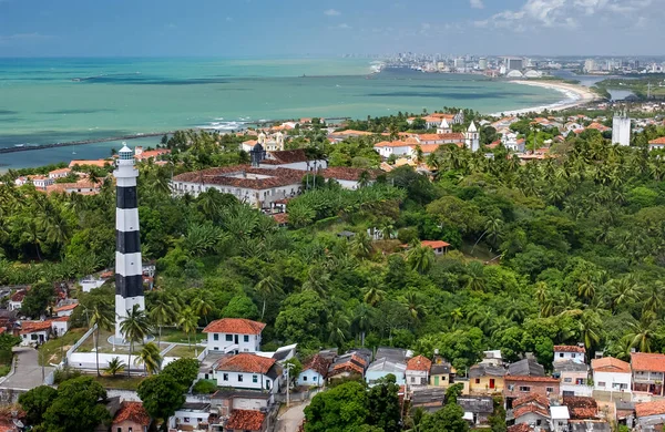 Olinda Dengan Mercusuar Latar Depan Dan Kota Recife Latar Belakang Stok Lukisan  
