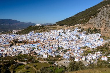 Chefchaouen, partial view of the blue city of Morocco on December 25, 2016.