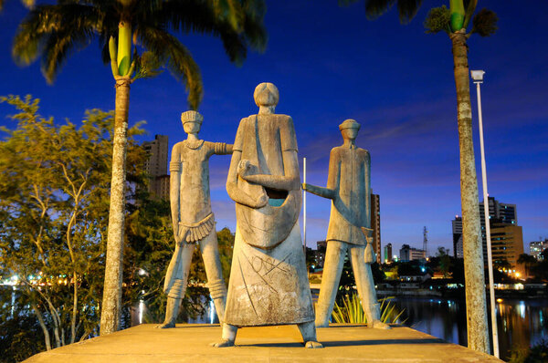 Campina Grande, Paraiba, Brazil on August 15, 2008. Monument to the pioneers on the banks of the old reservoir in the late afternoon.