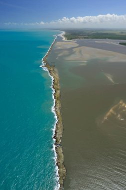 Mouth of the mamanguape river, Rio Tinto, Paraiba, Brezilya 15 Kasım 2012. Brezilya denizayısının çevresel koruma ve korunma alanı. Hava görünümü.