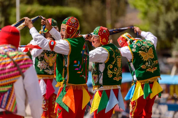 Peruvian Folkloric Dance Colorful Costumes Front Church San Pedro Apostle — Stock Photo, Image