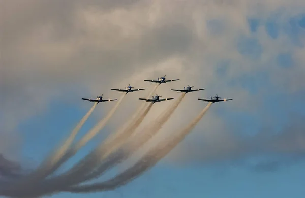 Braziliaanse Luchtmacht Rook Eskader Aerobatic Manoeuvre Vliegtuigen Presteren Lucht Joao — Stockfoto