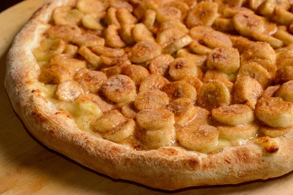 Banana Pizza Sugar Cinnamon Wooden Board Brazilian Sweet Pizza Stock Photo