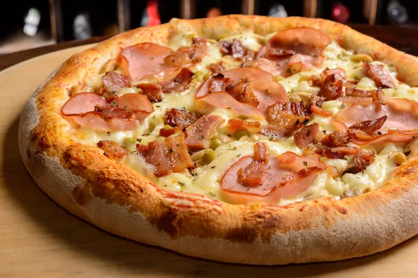 Sirloin Dan Pizza Bacon Papan Kayu Pizza Brasil — Stok Foto