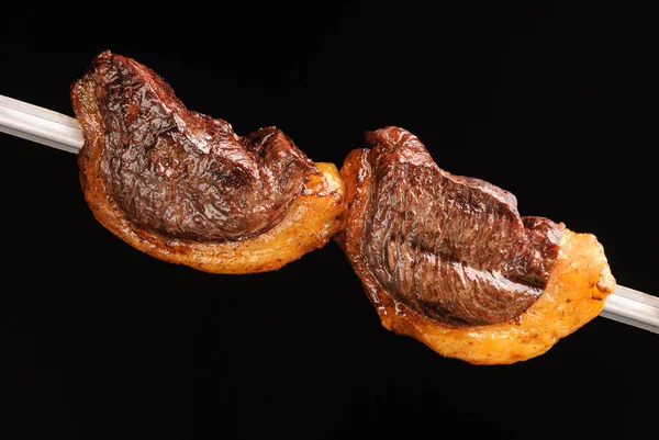 Bistecca Barbecue Spiedini Sfondo Nero Gastronomia Brasiliana Foto Stock