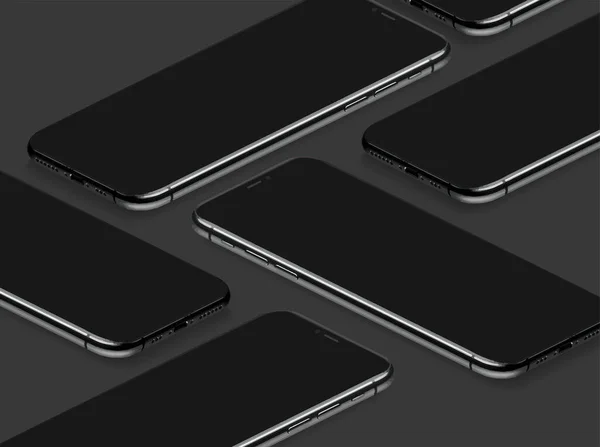3D Mobiele telefoon Realistische Perspectief Mockup Template Vector op zwarte achtergrond — Stockvector
