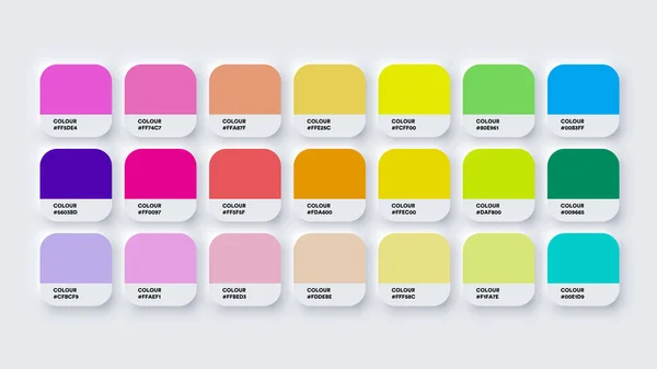 Farbpalette Katalog Muster Pastell und Neon in RGB HEX. Neomorphismus-Vektor — Stockvektor