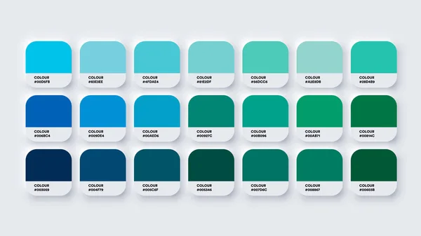Catálogo da paleta de cores Amostras Azul e Verde em RGB HEX. Neomorfismo Vetor —  Vetores de Stock