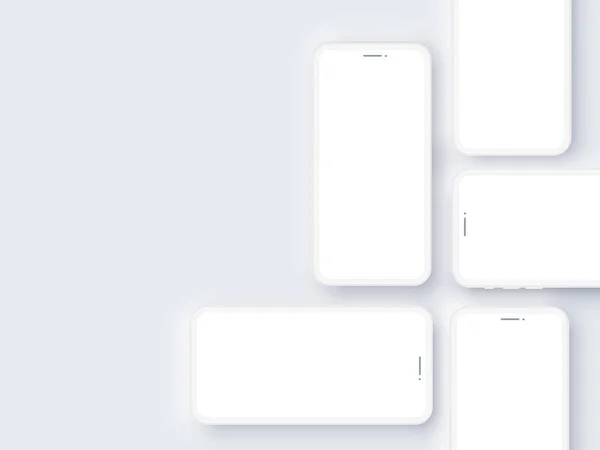 Gerçekçi Cep Telefonu Neomorfizm Şablon Model Vektörü. Beyaz 3D Ön Tasarım