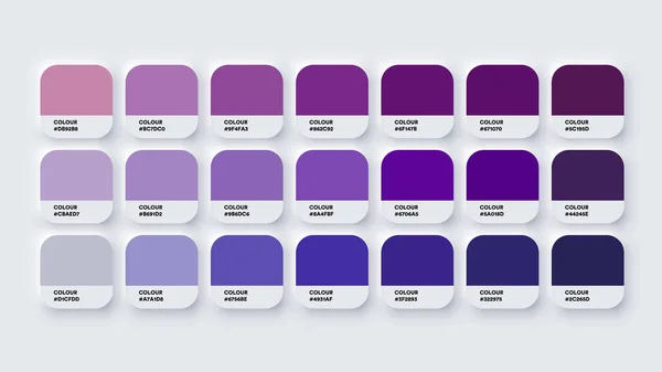 Paleta de cores Catálogo Amostras Roxo em RGB HEX. Neomorfismo Vetor — Vetor de Stock