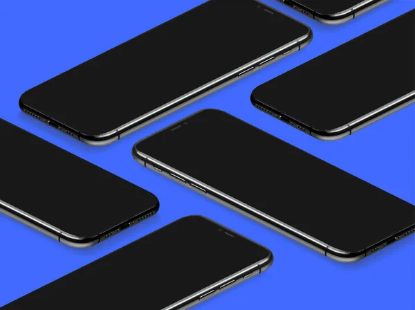 Plantilla de mofa de perspectiva realista del teléfono móvil 3D Vector sobre fondo azul — Vector de stock