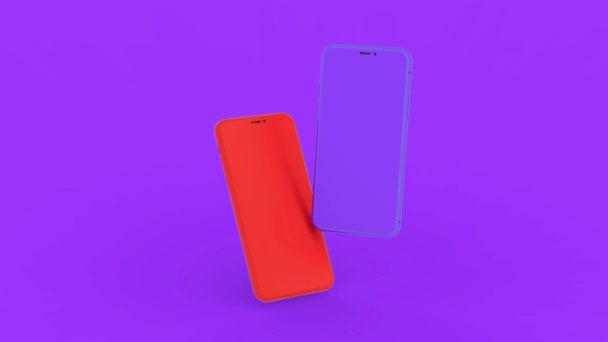 Celular 3D Render Perspectiva Vermelho Roxo no fundo — Vídeo de Stock