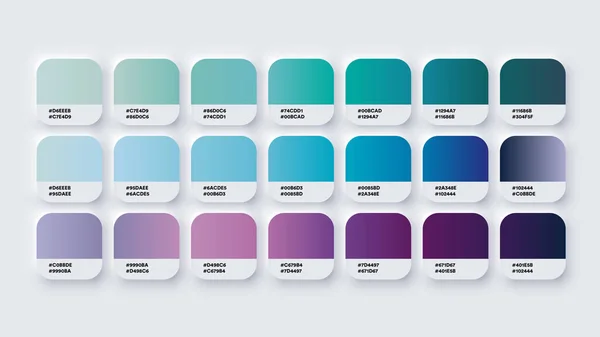 Catálogo de paleta de cores Amostras Azul e Roxo em RGB ou HEX Pastel e Neon —  Vetores de Stock