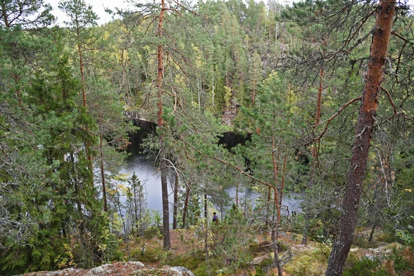 Vista Trilha Caminhada Até Lago Haukkalampi Parque Nacional Nuuksio Finlândia — Fotografia de Stock