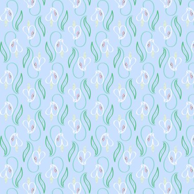 Sonsuz düzen. Mavi arka planda kar damlaları. kumaş ve kağıda baskı yapmak için bahar tasarımı