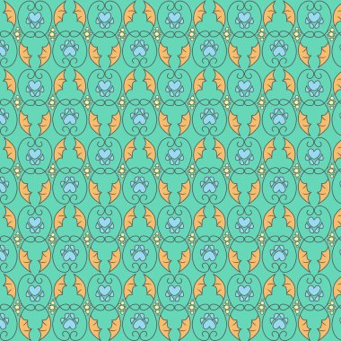 Turkuaz arka plan ve muhteşem elementler. Kusursuz dolgu için orijinal tasarım. giyim dekoru, duvar kağıdı