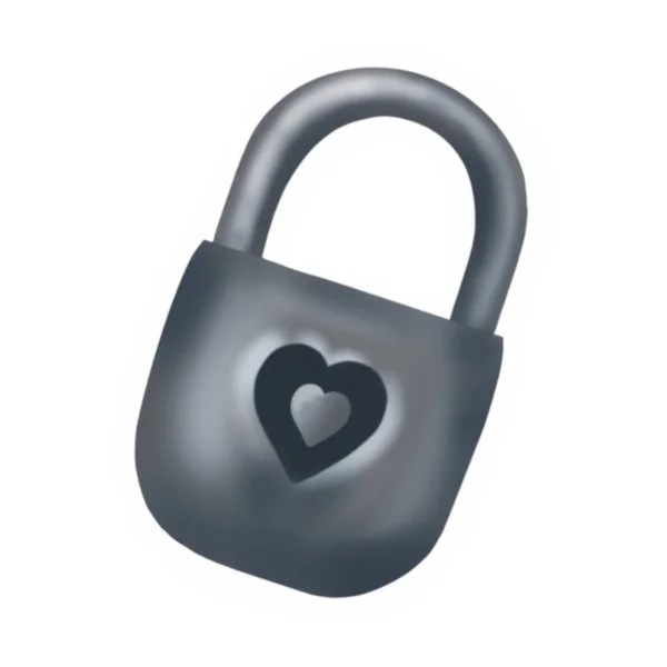Lock Met Hart Geïsoleerd Witte Achtergrond Valentijnsdag Sticker Illustratie — Stockfoto