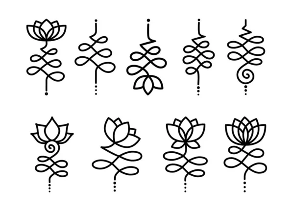 Bir Demet Basit Özet Lotus Siyah Çiçekler Beyaz Arka Planda — Stok Vektör