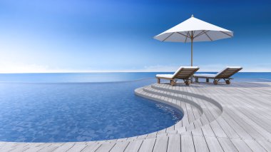 3D Teras Deniz Manzaralı
