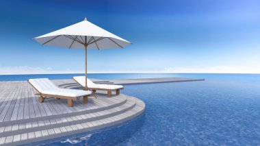 3D Teras Deniz Manzaralı
