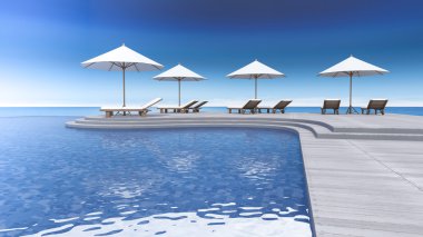 3D Teras Deniz Manzaralı