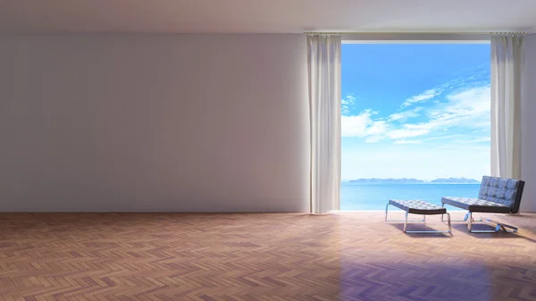 3ds renderizado imagen de la habitación junto al mar — Foto de Stock