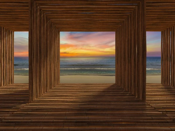 Бамбуковая комната на пляже — стоковое фото