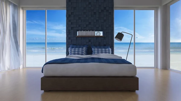 3D-zeezicht slaapkamer — Stockfoto
