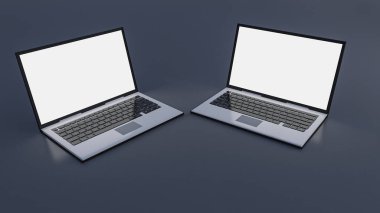 Koyu gri arka planda dizüstü bilgisayarın 3D görüntüsü gösteriliyor. Özelleştirmeniz için dizüstü bilgisayar ekran modeli