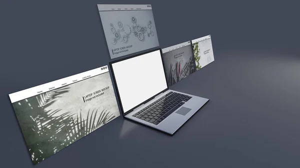 Renderelő Kép Laptop Sötét Szürke Háttér Laptop Képernyő Mockup Számára — Stock Fotó