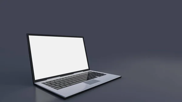 Rendering Bild Von Laptop Auf Dunkelgrauem Hintergrund Laptop Bildschirm Attrappe — Stockfoto