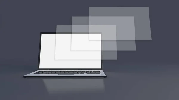 Rendering Bild Bärbar Dator Mörkgrå Bakgrund Bärbar Skärm Mockup För — Stockfoto