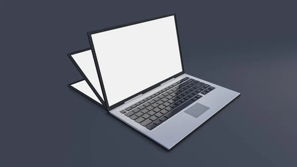 暗い灰色の背景にラップトップの3Dレンダリングイメージ あなたがカスタマイズするためのラップトップ画面のモックアップ — ストック写真