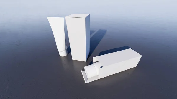 Mockup picture of 3d rendering of white foam tubes and boxes. smart object layer for customize your design.