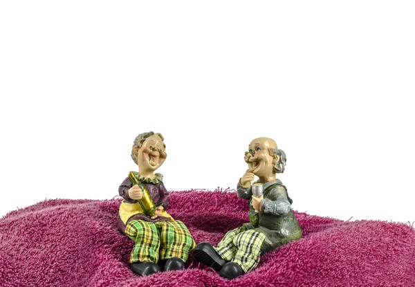 Grand mom & grand dad sit on towel moutain — Stock Image Grand mom & grand dad sit on towel moutain Stock Photo