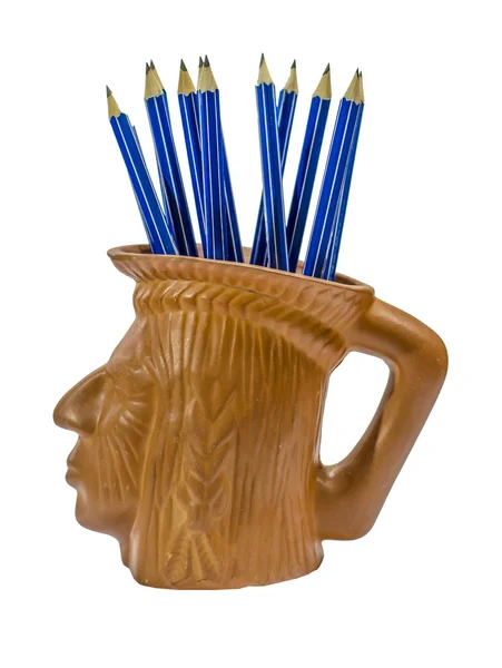 Blue pencils in Indian cup — Stock Photo, Image