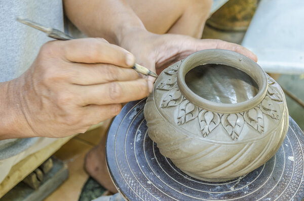 Thai people making clay potery